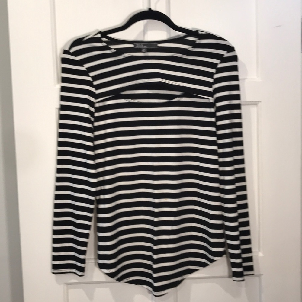 Striped Cut-Out Long Sleeve Shirt
